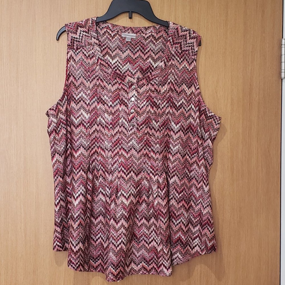 Avenue, pink & mauve chevron sleeveless knit blouse, NWOT, SZ 22/24
